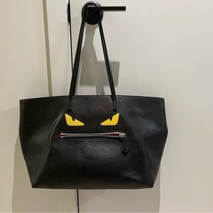 Fendi Black/Blue Leather Monster Medium Roll Tote